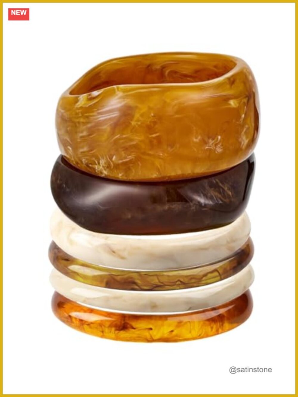 6Pc Acrylic Resin Chunky Bangle Bracelet Set Irregular Geometric Stackable